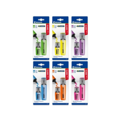 LOT de 24 Lot de 1 mini-marqueur Bismark longue durée + 1 marqueur fluorescent - Encre à séchage rapide - Pointe biseautée