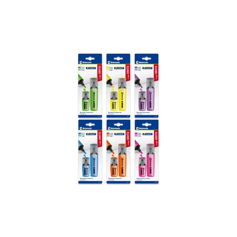 LOT de 24 Lot de 1 mini-marqueur Bismark longue durée + 1 marqueur fluorescent - Encre à séchage rapide - Pointe biseautée