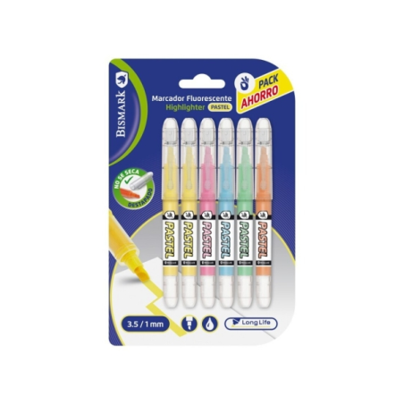 Lot de 6 feutres fluorescents pastel longue durée Bismark - Encre liquide - Pointe biseautée - Idéal pour souligner et