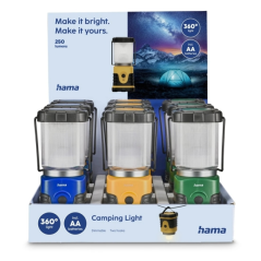 Présentoir Hama L250 avec 12 lampes torches LED - Fonctionne sur piles - 250 lumens - Crochet pliable - Jusqu'à 15 heures