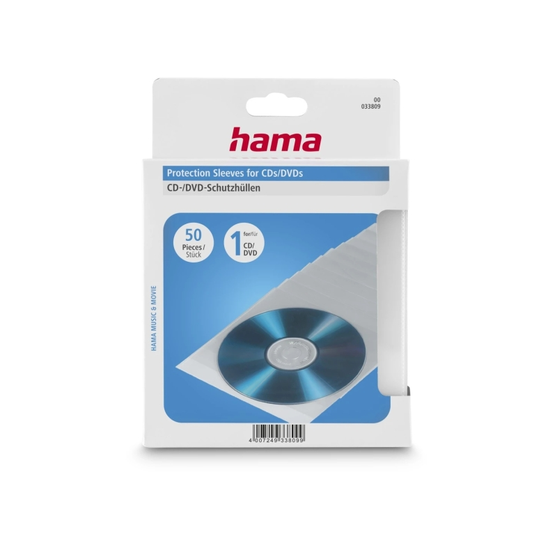Hama Lot de 50 pochettes CD/DVD - Polypropylène - 12,7 x 12,7 x 0,03 cm - Couleur transparente