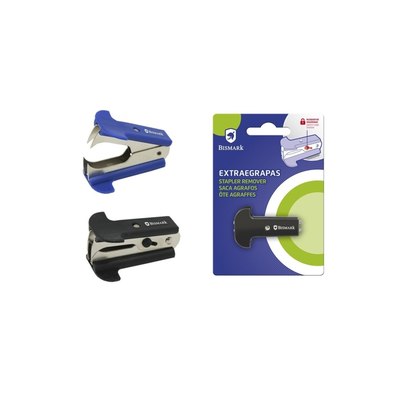 Pince arrache-agrafes Bismark - Corps en métal, poignée en plastique - Verrouillage de sécurité - Couleurs aléatoires : bleu et