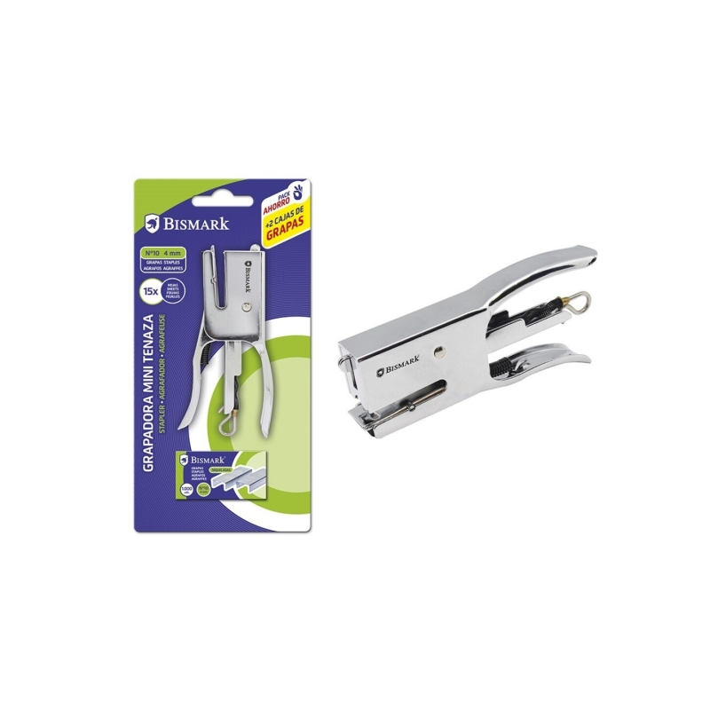 Agrafeuse miniature Bismark avec pince chromée + 2 000 agrafes - Capacité d'agrafage : 15 feuilles - Conception ergonomique