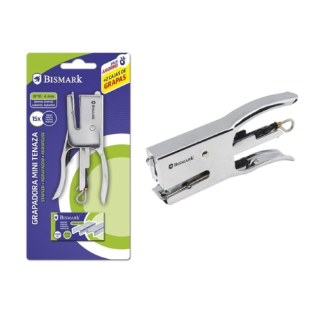 Agrafeuse miniature Bismark avec pince chromée + 2 000 agrafes - Capacité d'agrafage : 15 feuilles - Conception ergonomique
