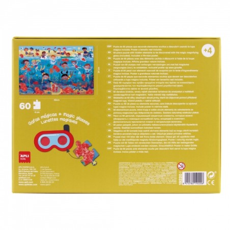 Apli Secret Beach Puzzle - Design coloré pour enfants - Pièces résistantes et sûres - Comprend des lunettes magiques et une