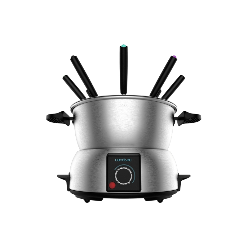 Appareil à fondue électrique Cecotec Fun Gourmet - Puissance 1000 W - Acier inoxydable - Thermostat réglable - Couvercle