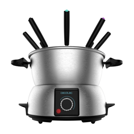 Appareil à fondue électrique Cecotec Fun Gourmet - Puissance 1000 W - Acier inoxydable - Thermostat réglable - Couvercle