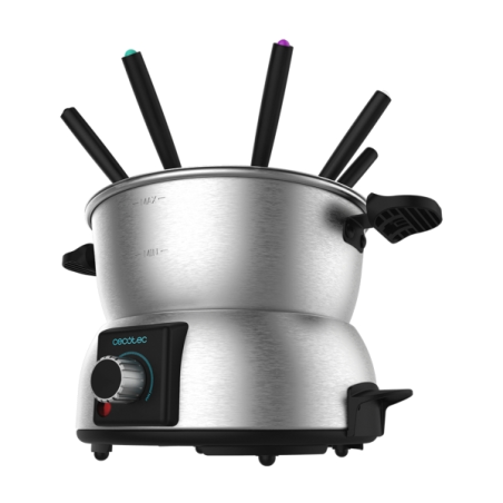 Appareil à fondue électrique Cecotec Fun Gourmet - Puissance 1000 W - Acier inoxydable - Thermostat réglable - Couvercle