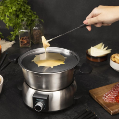 Appareil à fondue électrique Cecotec Fun Gourmet - Puissance 1000 W - Acier inoxydable - Thermostat réglable - Couvercle