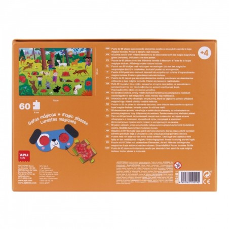 Apli Secret Dog Puzzle - Design pour enfants et coloré - Comprend des lunettes magiques et un poster - Pièces résistantes et