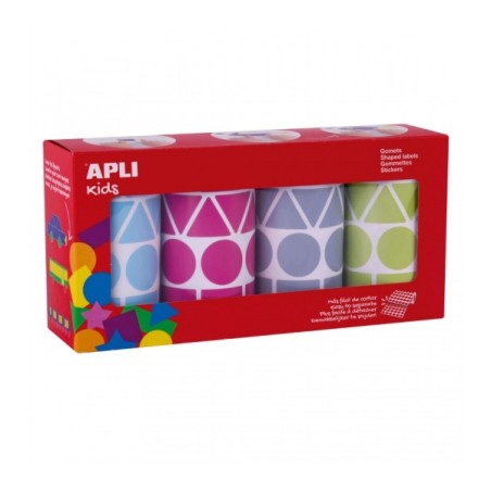 ✅ Apli Pack de 4 Rouleaux de Gomets Géométriques Assortis - Formes Variées - Faciles à Séparer - Idéal pou en stock