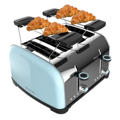 Grille-pain double Cecotec Toastin' Time 1700 à 4 fentes - 1700 W - Fentes larges - Acier inoxydable - Chauffe-pain - Fonctions