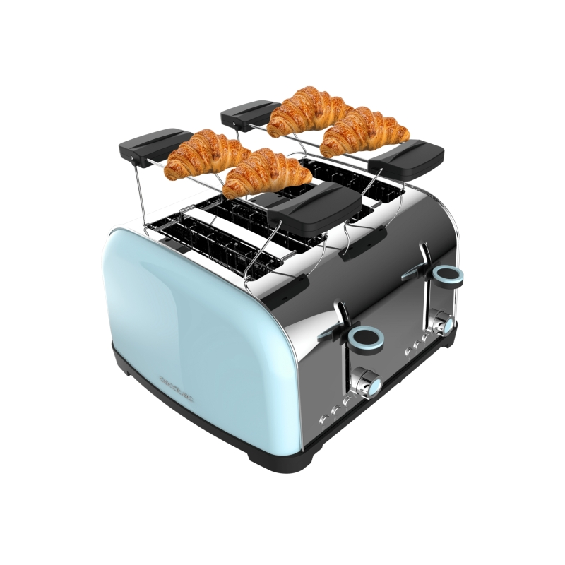 Grille-pain double Cecotec Toastin' Time 1700 à 4 fentes - 1700 W - Fentes larges - Acier inoxydable - Chauffe-pain - Fonctions