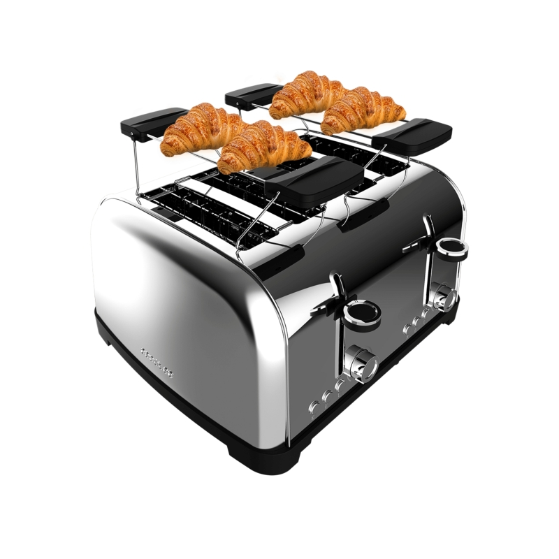 Grille-pain double Cecotec Toastin' Time 1700 à 4 fentes larges - 1700 W - Chauffe-pain - Centrage automatique