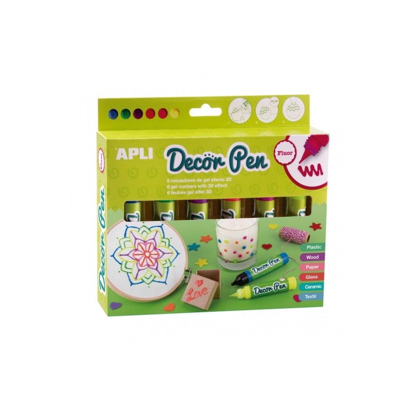 Marqueurs Gel Fluor 3D Apli - Pack de 6 Couleurs Papeterie

