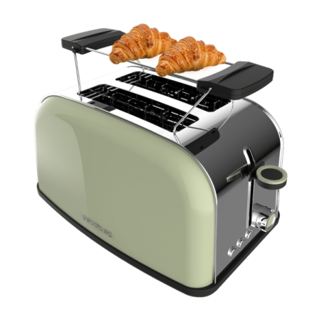 Grille-pain Cecotec Toastin' Time 850 à double fente - 850 W - Fentes larges - Acier inoxydable - Centrage automatique