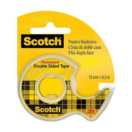 Ruban adhésif double face Scotch en distributeur 12 mm x 6,3 m - Adhésif permanent - Usages multiples - Distributeur pratique