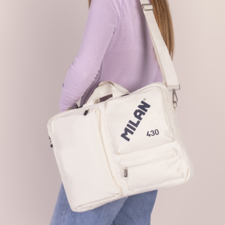 Sacoche Milan 403 Since 1918 pour ordinateur portable jusqu'à 17" - Fermeture éclair - 3 compartiments - 42 x 34 x 9 cm - Beige
