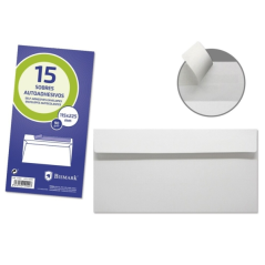 Lot de 15 enveloppes américaines Bismark, papier 90 g/m² - 115 x 225 mm - Fermeture autocollante - Blanc