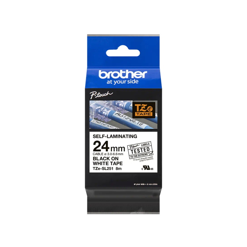 Ruban auto-plastifiant original Brother TZeSL251 - Texte noir sur fond blanc - Largeur 24 mm x 8 mètres