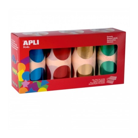 ✅ Apli Pack de 4 Rouleaux de Gomets Ronds Ø 45mm - Adhésif Permanent - Feuilles Prédécoupées - Idéal pour en stock