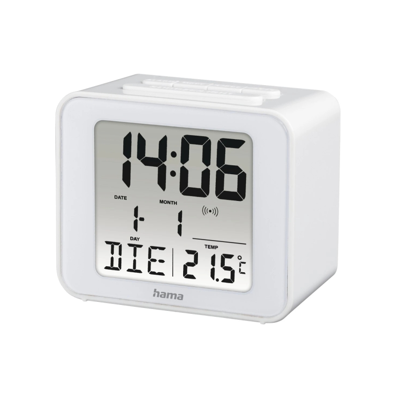 Radio-réveil Hama Cube - Thermomètre - Affichage numérique - Fonction snooze - Fuseau horaire réglable - 7 x 4 x 6 cm - Blanc