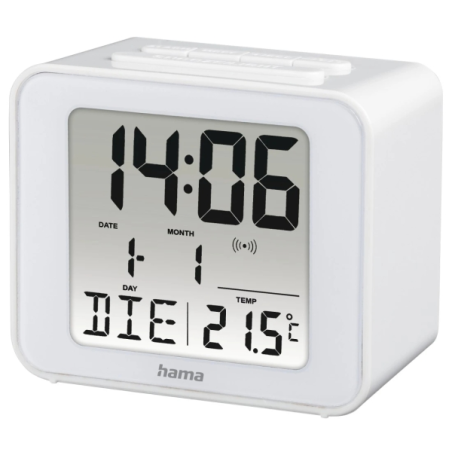 Radio-réveil Hama Cube - Thermomètre - Affichage numérique - Fonction snooze - Fuseau horaire réglable - 7 x 4 x 6 cm - Blanc