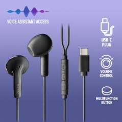 Écouteurs intra-auriculaires NGS CROSS GLIDE avec microphone - USB-C - Bouton multifonction - Couleur noire