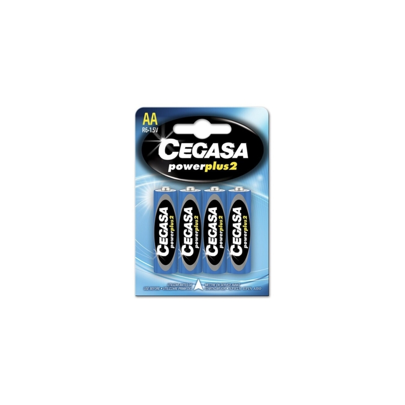 Cegasa Power Plus Lot de 2 piles R6 AA (4 pièces) - Piles salines pour appareils basse consommation
