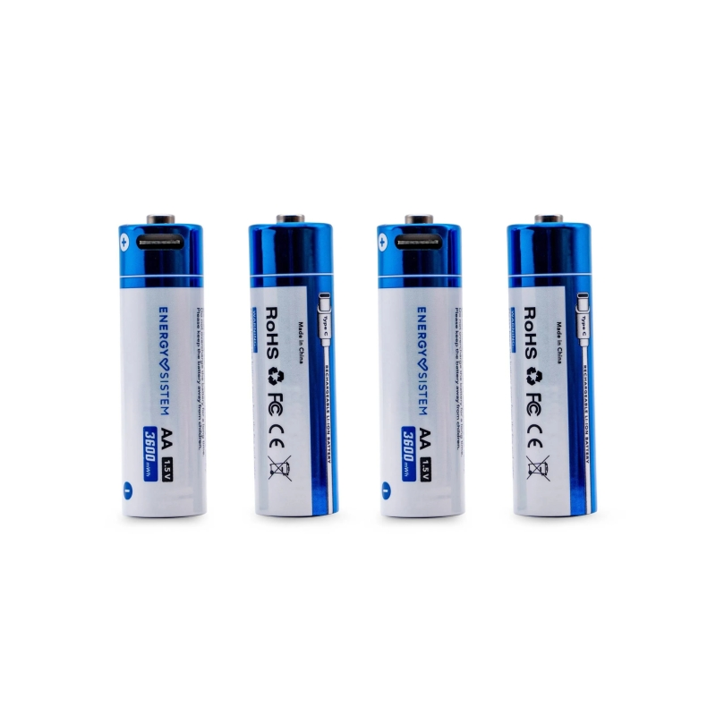 Pack de 4 piles rechargeables USB-C Energy Sistem Charge Pro C - 3405 mWh - 2270 mAh - AA - 2,5 V - Chargement via USB-C