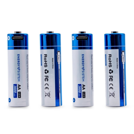 Pack de 4 piles rechargeables USB-C Energy Sistem Charge Pro C - 3405 mWh - 2270 mAh - AA - 2,5 V - Chargement via USB-C