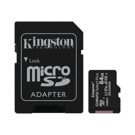 Carte Micro SDXC Kingston 64 Go Classe 10 100 Mo/s Canvas Select Plus + Adaptateur SD