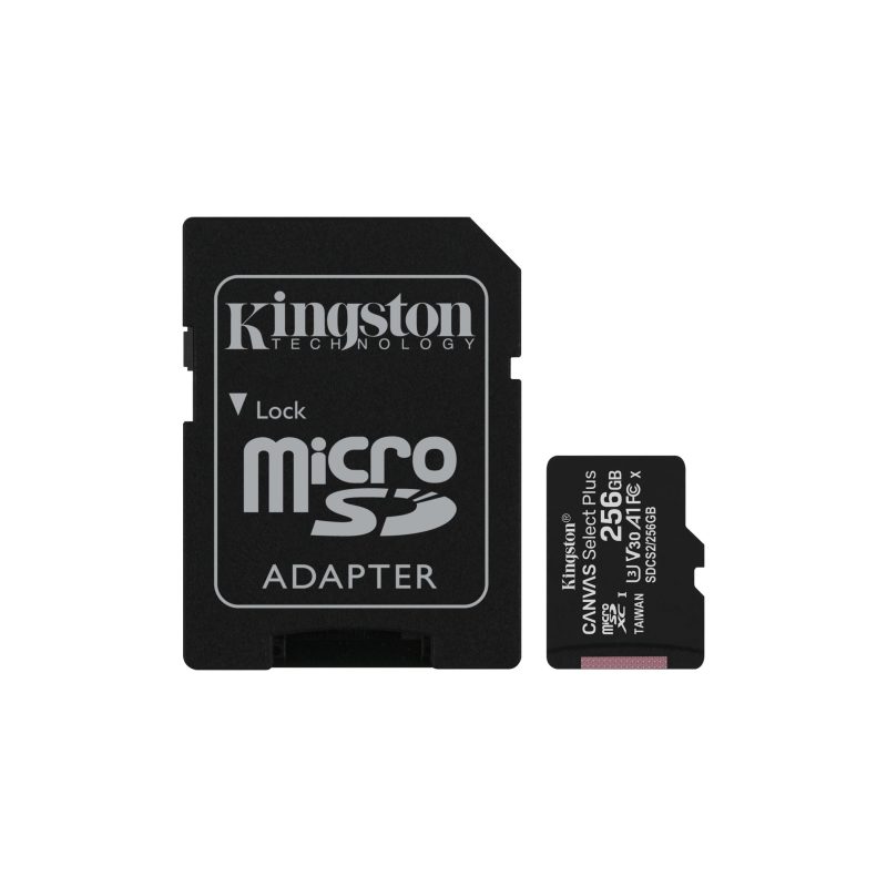 Carte Micro SDXC Kingston 256 Go Classe 10 100 Mo/s Canvas Select Plus + Adaptateur SD