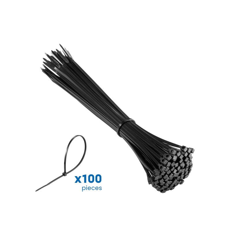 Lot de 100 serre-câbles en nylon Ewent - 200 x 2,5 mm - Résistant aux UV - Usage intérieur et extérieur - Noir