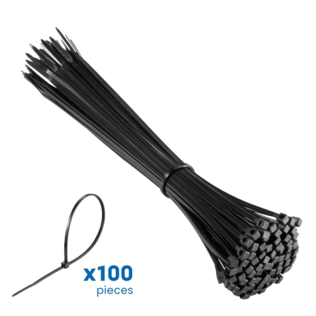 Lot de 100 serre-câbles en nylon Ewent - 200 x 2,5 mm - Résistant aux UV - Usage intérieur et extérieur - Noir