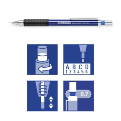 LOT de 10 Porte-mine Staedtler Mars Micro 775 0,7 mm - Mine rétractable en métal - Mine amortie - Zone de préhension en