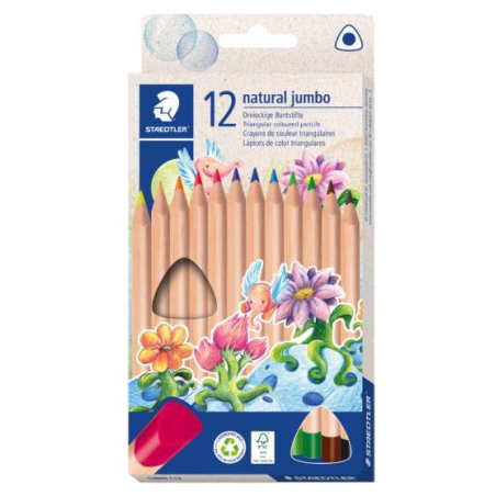 Coffret géant Staedtler Noris Natural de 12 crayons de couleur triangulaires - Mine de 4 mm - Bois certifié FSC - Corps couleur