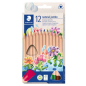 Coffret géant Staedtler Noris Natural de 12 crayons de couleur triangulaires - Mine de 4 mm - Bois certifié FSC - Corps couleur