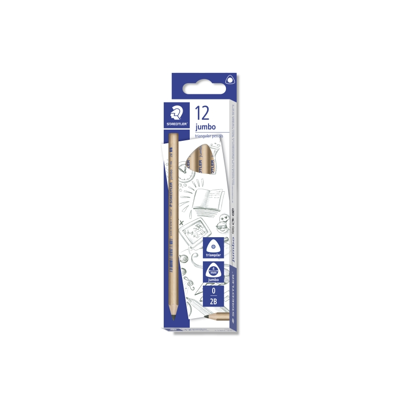 Crayons graphite triangulaires jumbo 2B Staedtler Noris x12