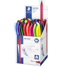 Présentoir Staedtler Ball 4320 M avec 50 stylos à bille 1 mm - Écriture fluide - Corps triangulaire - Couleurs assorties