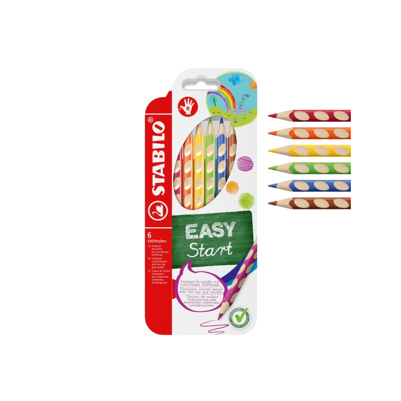 Lot de 6 crayons de couleur ergonomiques Stabilo Easycolors - Mine de 4,2 mm - Forme triangulaire - Pour droitiers - Couleurs