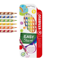 Lot de 6 crayons de couleur ergonomiques Stabilo Easycolors - Mine de 4,2 mm - Forme triangulaire - Pour gauchers - Couleurs