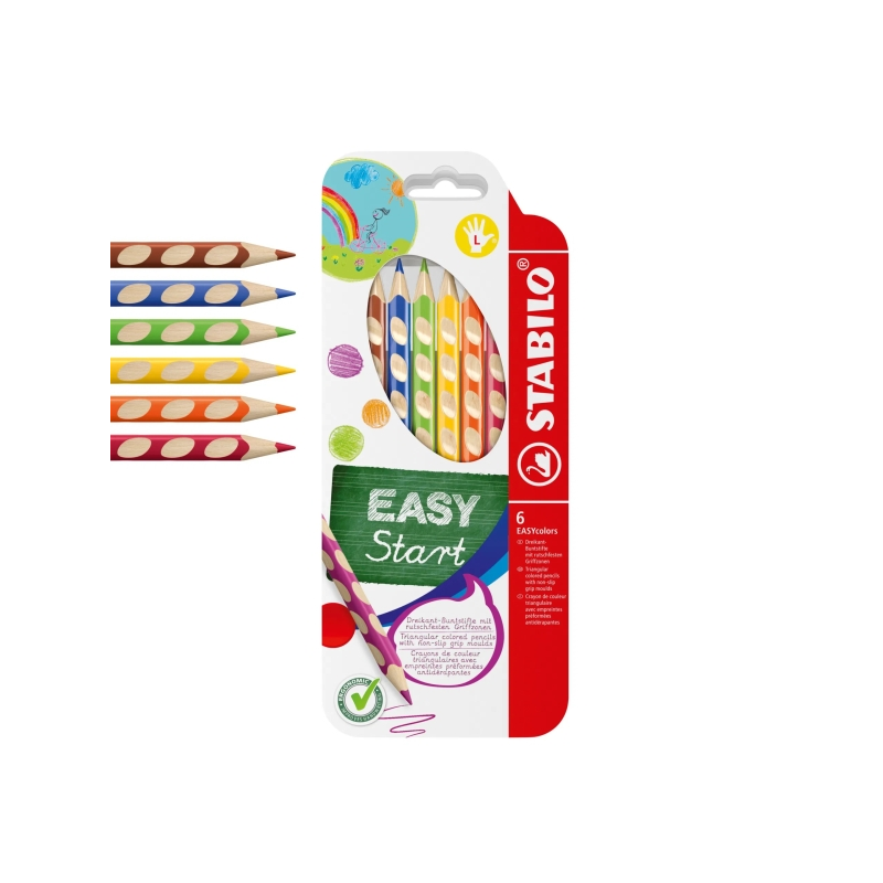 Lot de 6 crayons de couleur ergonomiques Stabilo Easycolors - Mine de 4,2 mm - Forme triangulaire - Pour gauchers - Couleurs