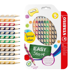 Stabilo Easycolors Coffret de 12 crayons de couleur ergonomiques + taille-crayon - Mine de 4,2 mm - Forme triangulaire - Pour