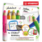 Stabilo MARKdry Neon Lot de 4 marqueurs pour tableau blanc + taille-crayon + chiffon de nettoyage - Mine XXL 10 mm - Bois 100 %