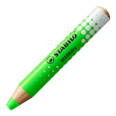 Stabilo MARKdry Neon Lot de 4 marqueurs pour tableau blanc + taille-crayon + chiffon de nettoyage - Mine XXL 10 mm - Bois 100 %