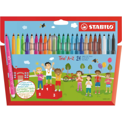 Lot de 24 stylos à pointe fine Stabilo Trio AZ - Largeur de trait : 0,7 mm - Encre lavable - Zone de préhension triangulaire