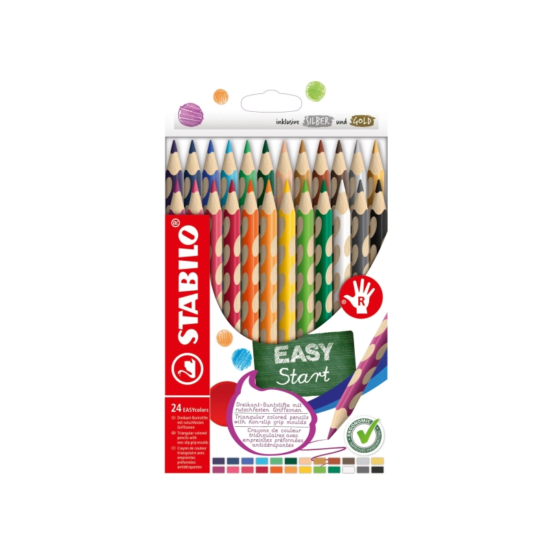 Lot de 24 crayons de couleur ergonomiques Stabilo Easycolors - Mine de 4,2 mm - Forme triangulaire - Pour droitiers - Couleurs