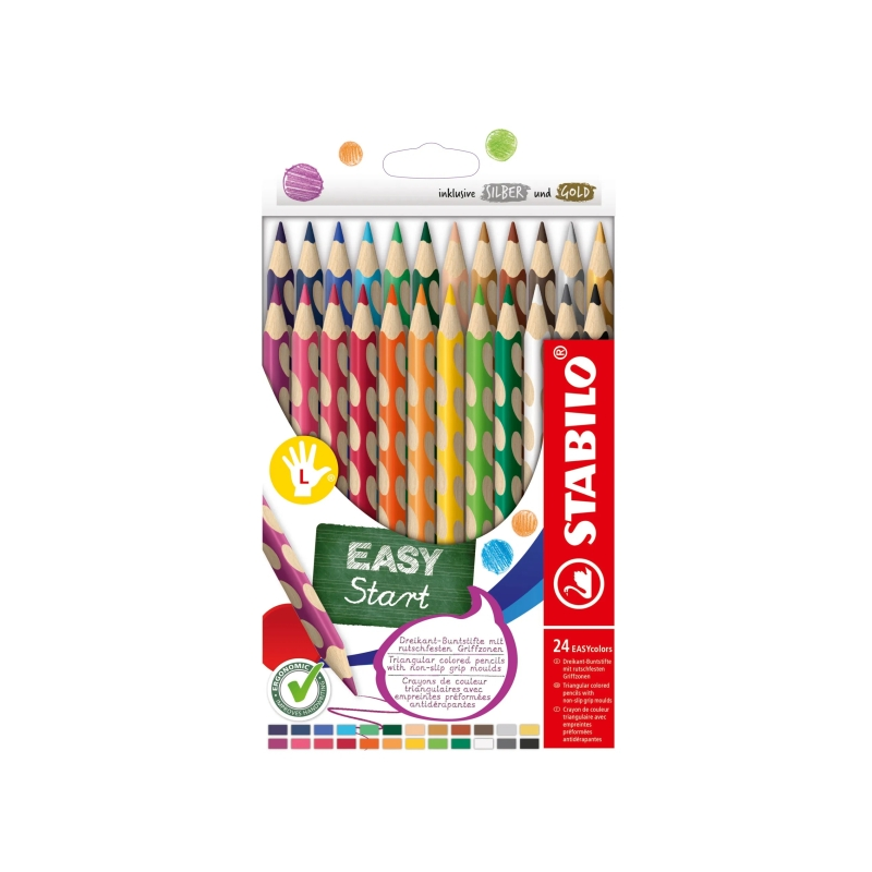 Lot de 24 crayons de couleur ergonomiques Stabilo Easycolors - Mine de 4,2 mm - Forme triangulaire - Pour gauchers - Couleurs