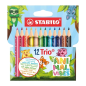 Coffret Stabilo Trio Animal Vibes avec 12 crayons de couleur - Motifs animaux amusants - Mine de 4,2 mm - Forme triangulaire